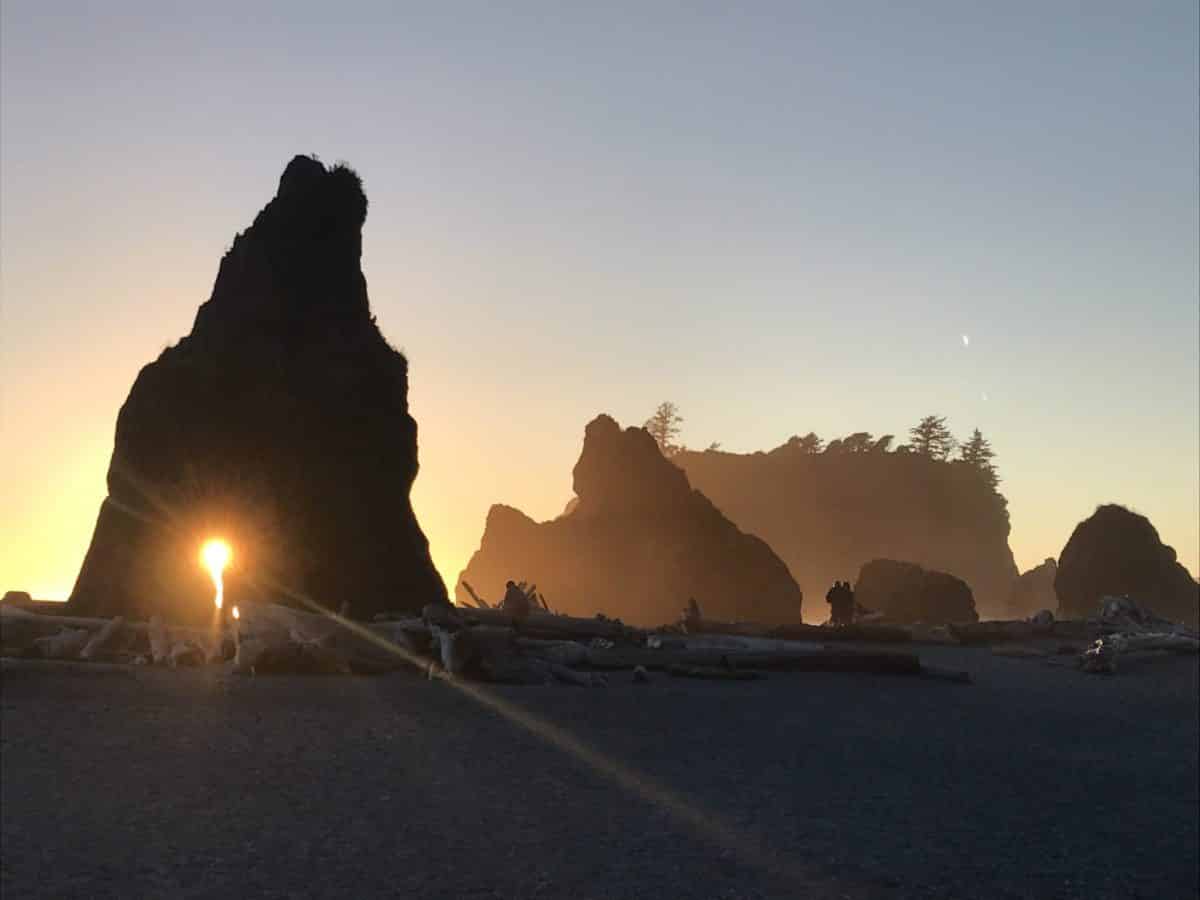 Sea stacks and driftwood on Ruby Beach on the Olympic coast of Washington State