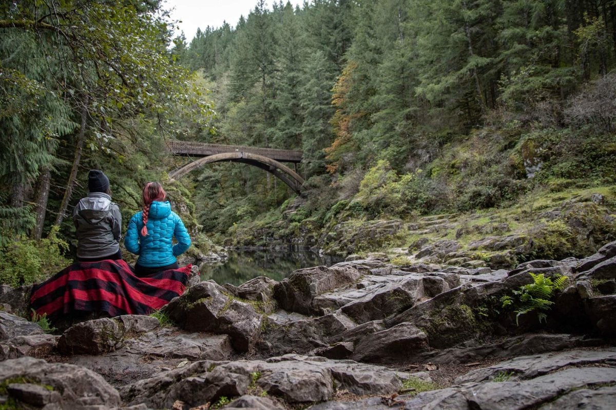 People sitting at Moulton Falls