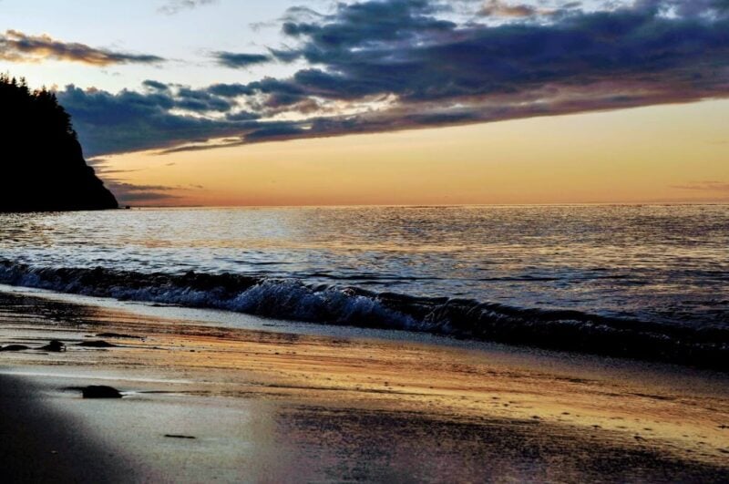 sunset on the beach at Fort Worden