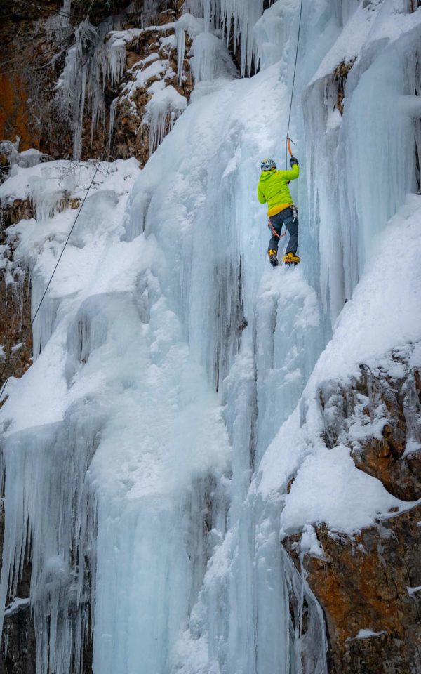 ice climber on Frozen Franklin Falls