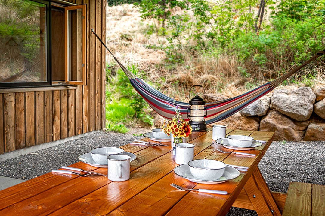 Picnic table with a hammock