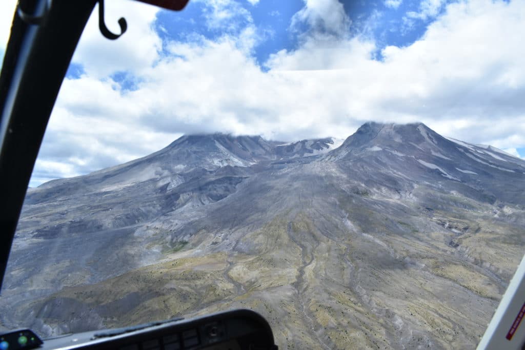 Mt St Helens with Kids view of mountain from helicopter