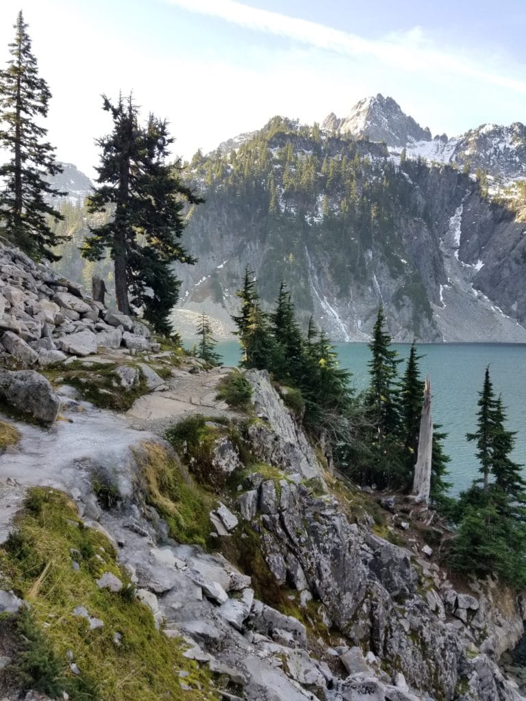 hiking trail above lake