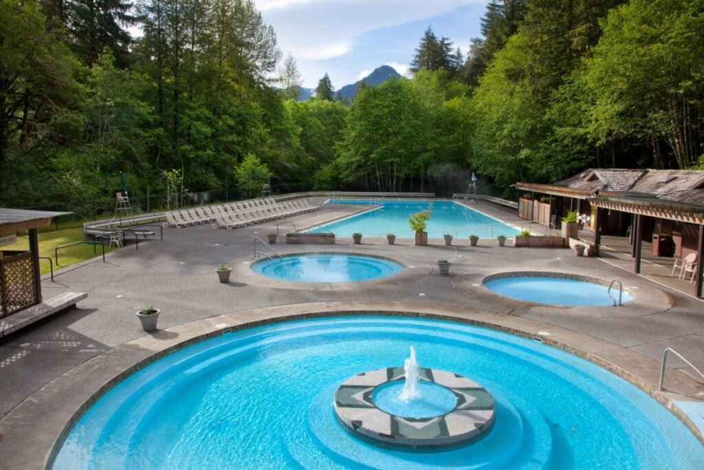 Steam rising off the pools at Sol Duc Hot Springs on the Olympic Peninsula