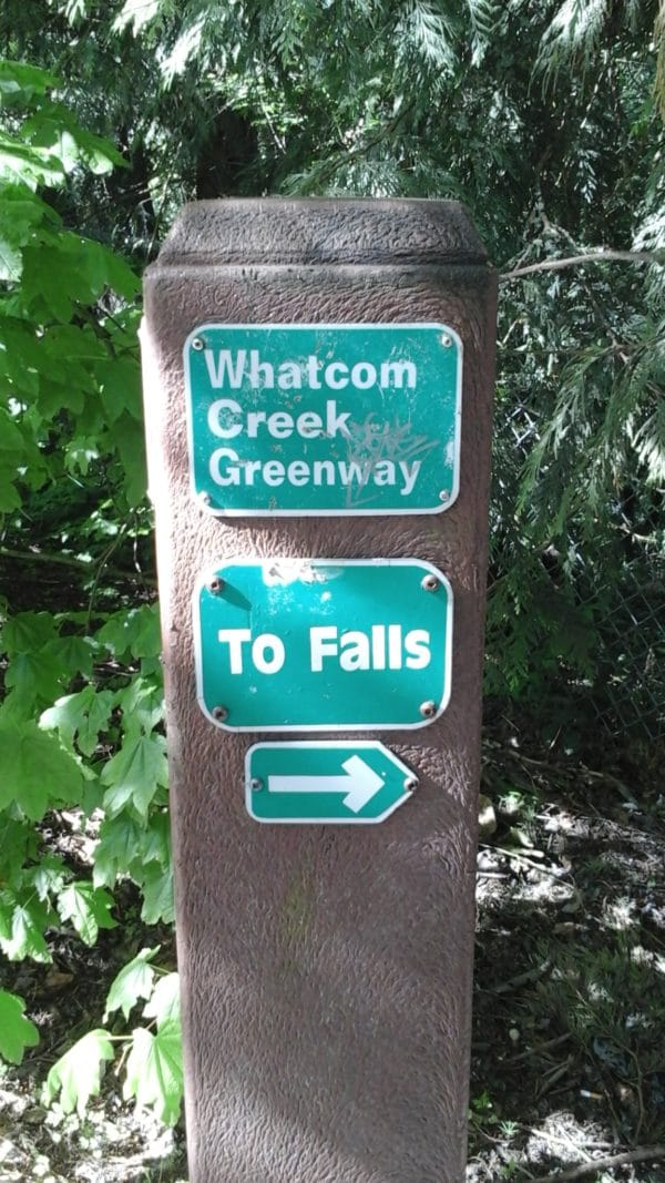 Whatcom Falls trail sign in Whatcom County
