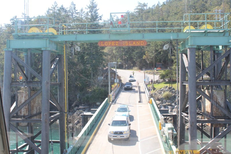 Cars waiting to load onto the ferry at Lopez Island
