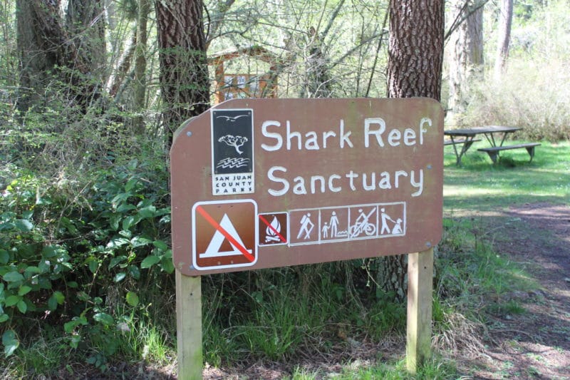 Shark Reef Sanctuary trail sign in Lopez Island