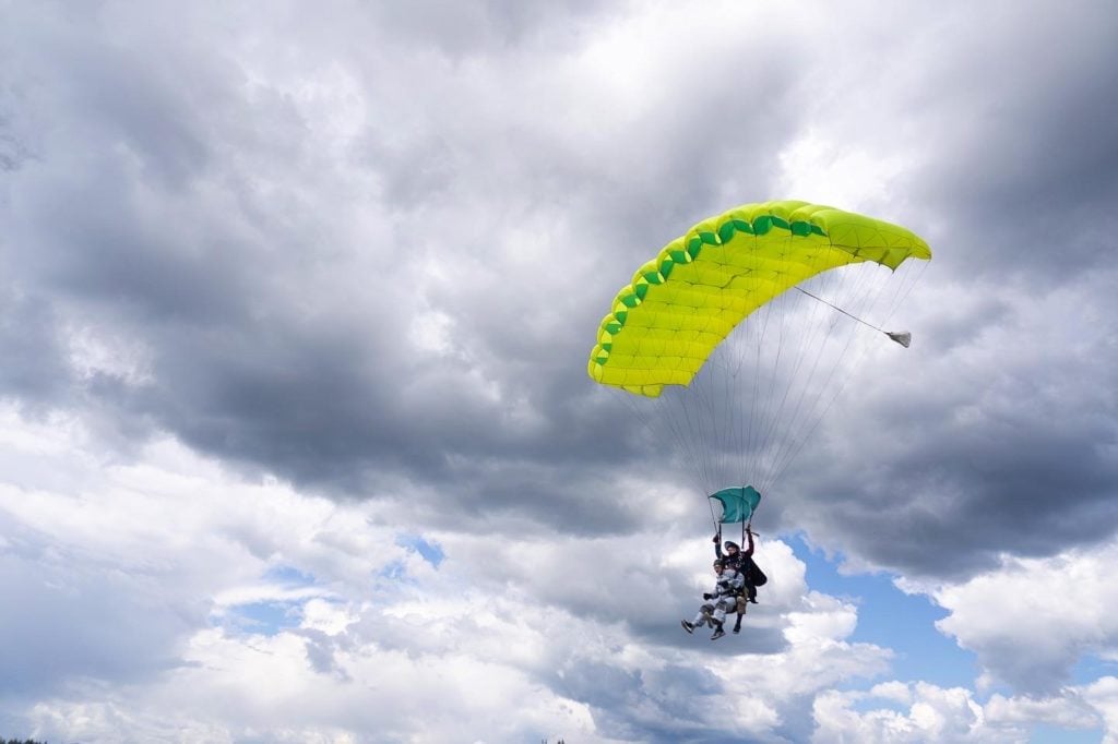 Washington State skydiving parachute in the sky