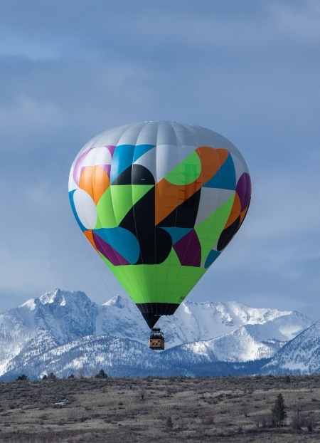 Hot Air Balloon flying in winter. Methow Valley