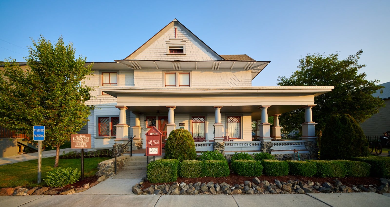 The Dr. Frank R. Burroughs Home, a white Victorian house with a wide front porch, in Ritzville