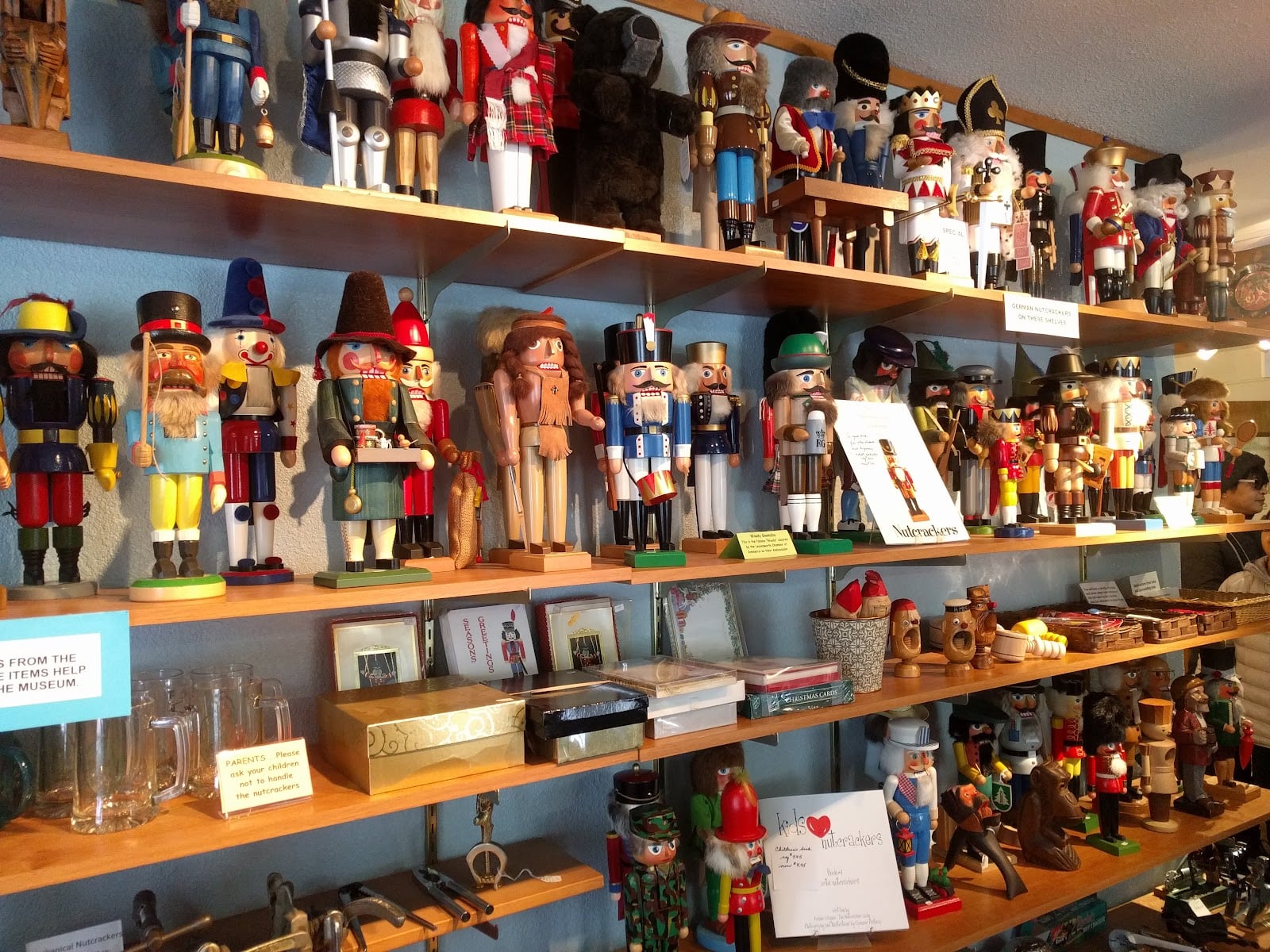 Shelves of painted wooden nutcrackers at the Leavenworth Nutcracker Museum