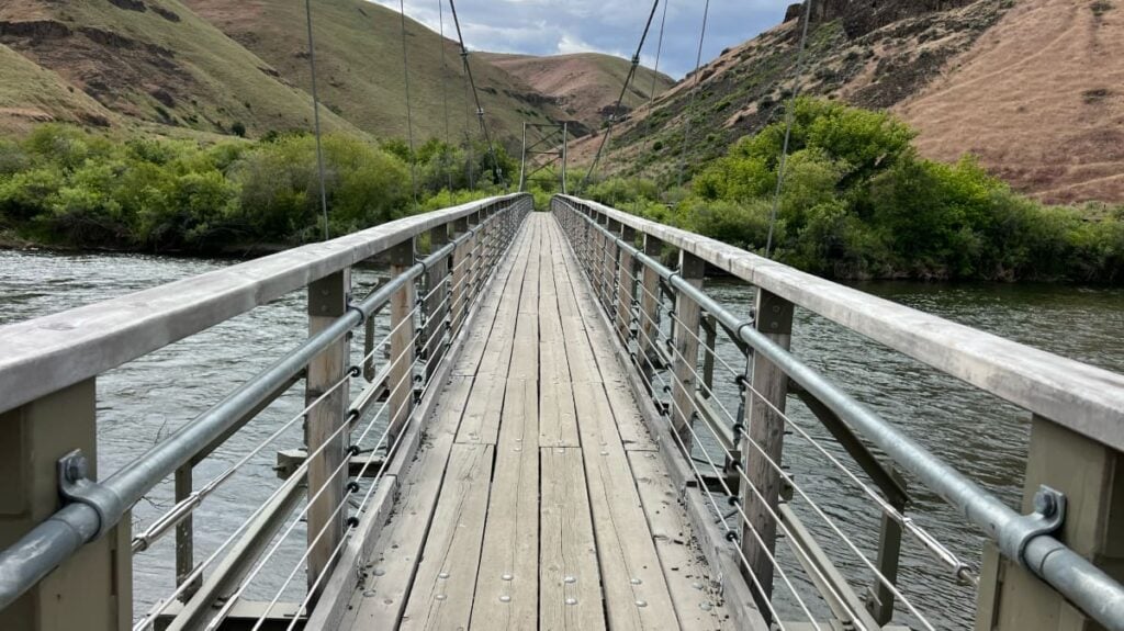 Umtanum Creek suspension bridge looking across the Yakima River Canyon