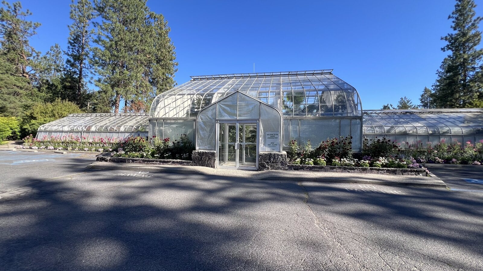 Exterior of the Gaiser Conservatory glasshouse at Manito Park in Spokane