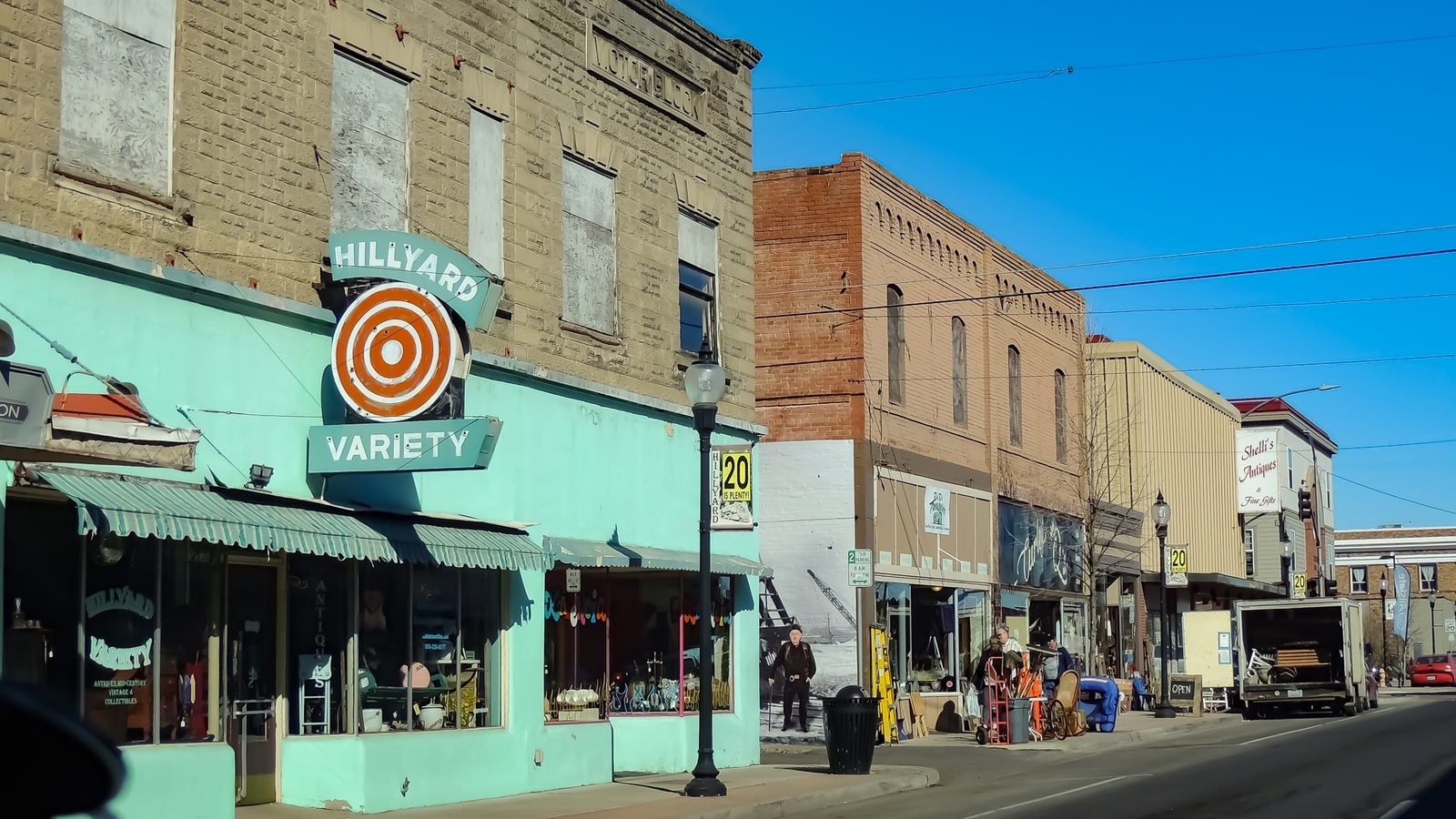 Storefronts in the Hillyard neighborhood of Spokane, the railroad town built around the Great Northern yard