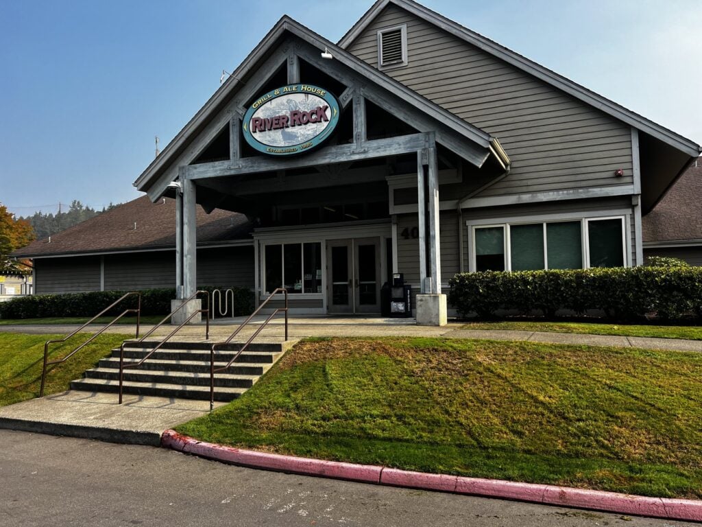 The entrance to River Rock Grill, the clubhouse restaurant at Maplewood Golf Course