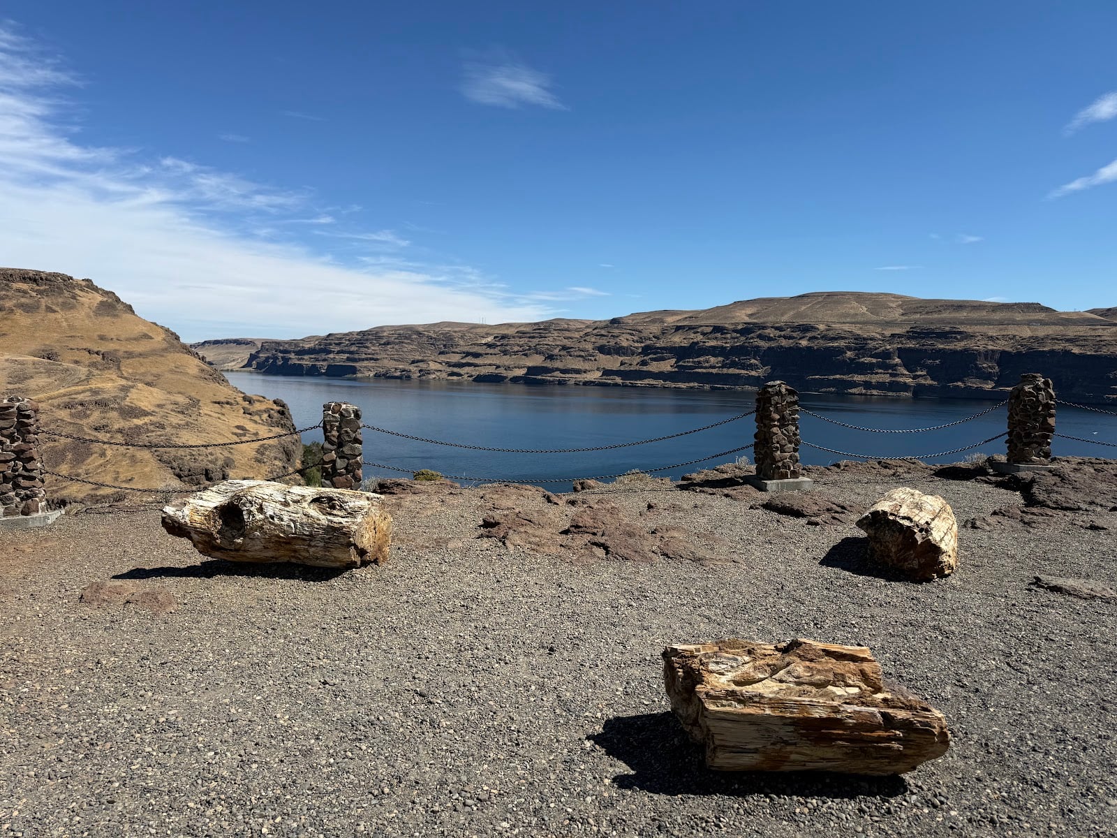 Petrified logs on the bluff above the Columbia River at Ginkgo Petrified Forest State Park