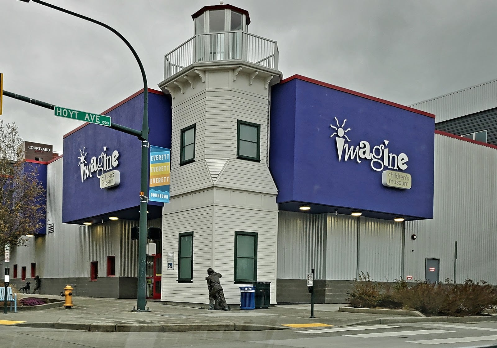 Imagine Children's Museum in downtown Everett with its lighthouse tower and colorful signs