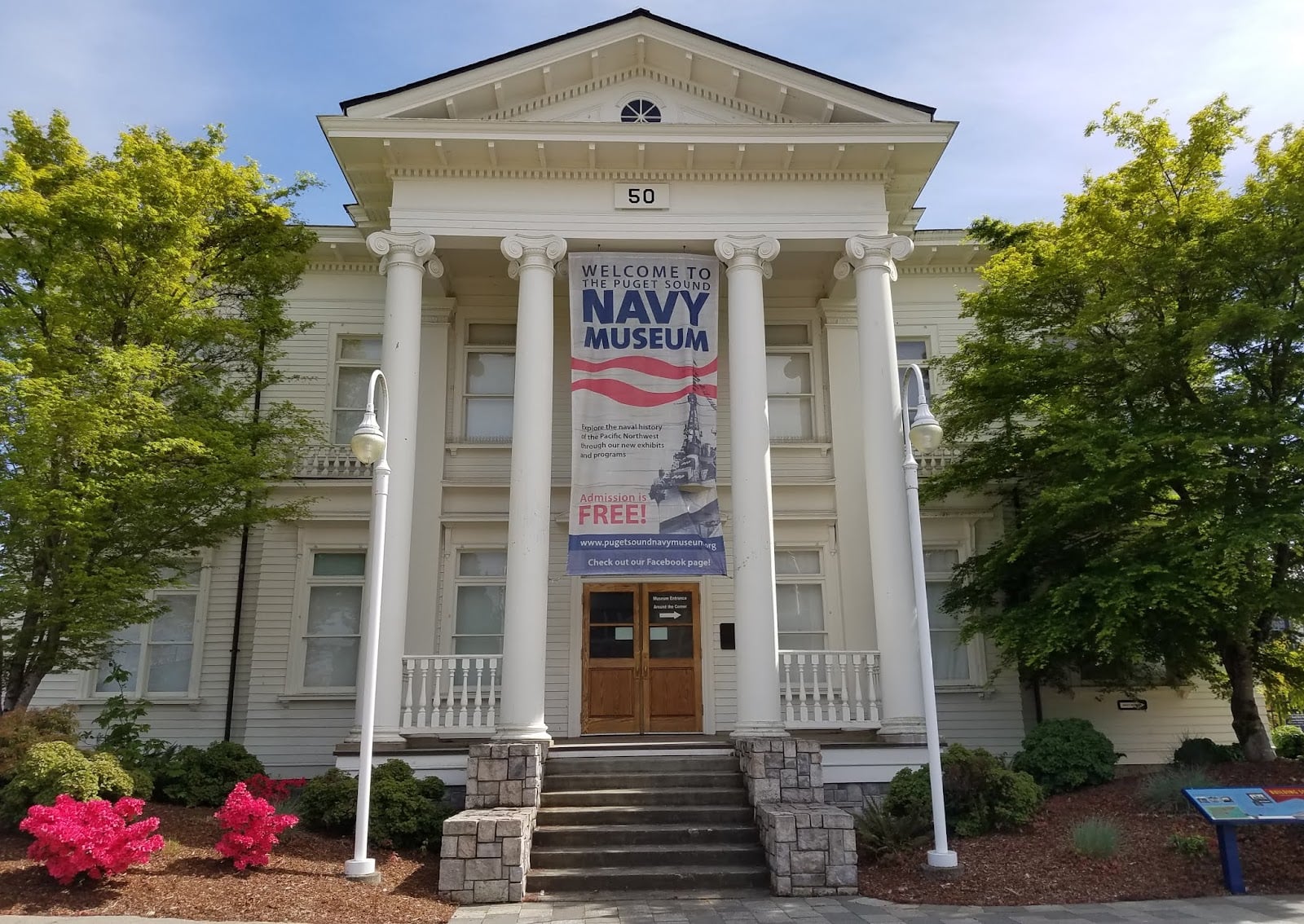 Columned front of the Puget Sound Navy Museum on First Street in Bremerton