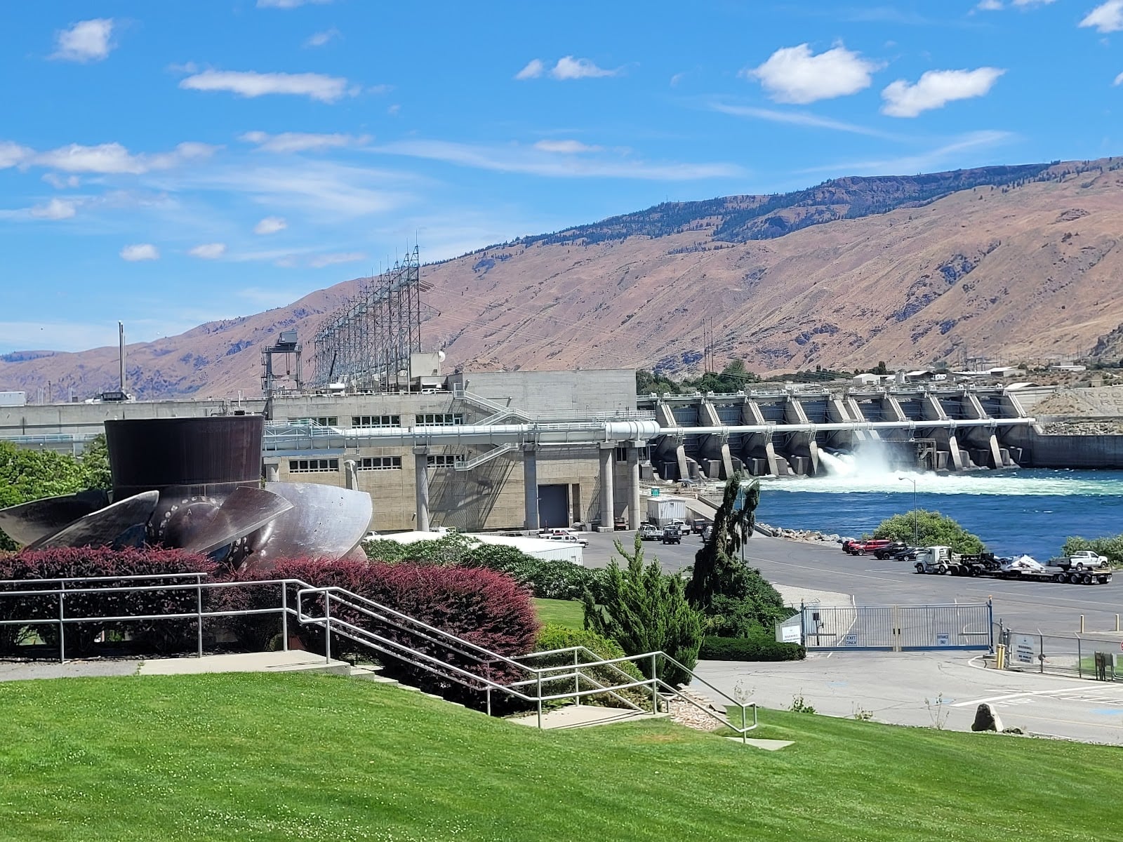 Rocky Reach Dam on the Columbia River seen from the Discovery Center grounds north of Wenatchee