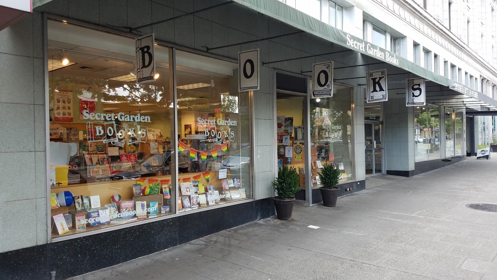 The window display of Secret Garden Bookshop on NW Market Street in Ballard