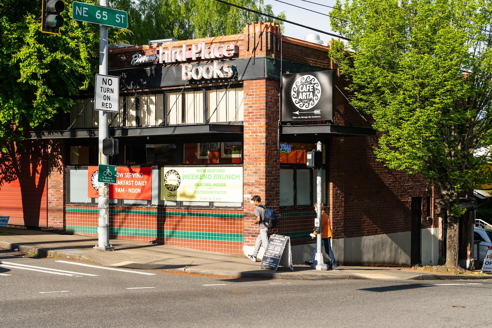 The brick corner storefront of Third Place Books on 20th Avenue NE in Ravenna
