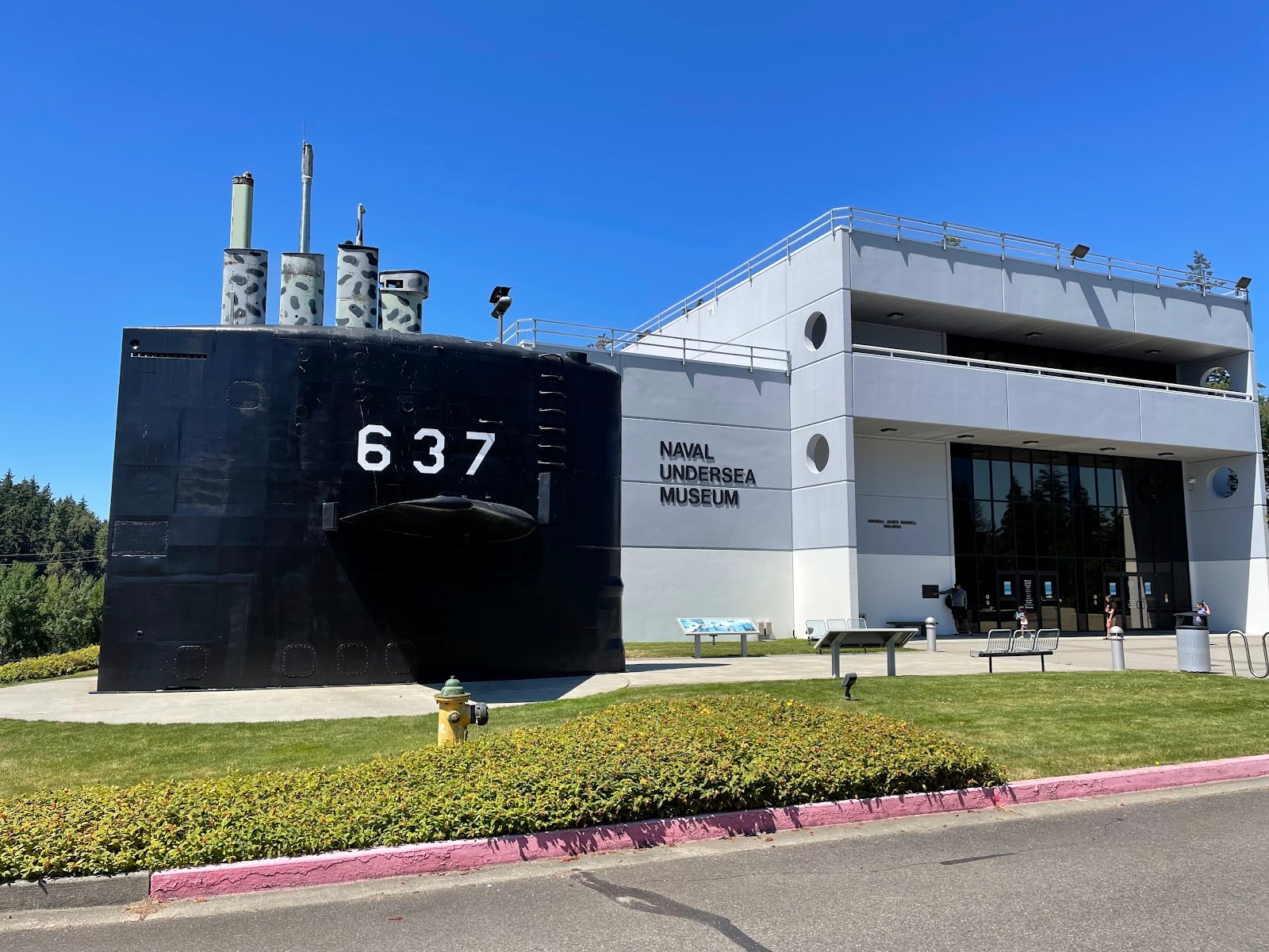 The U.S. Naval Undersea Museum in Keyport, with a submarine sail out front