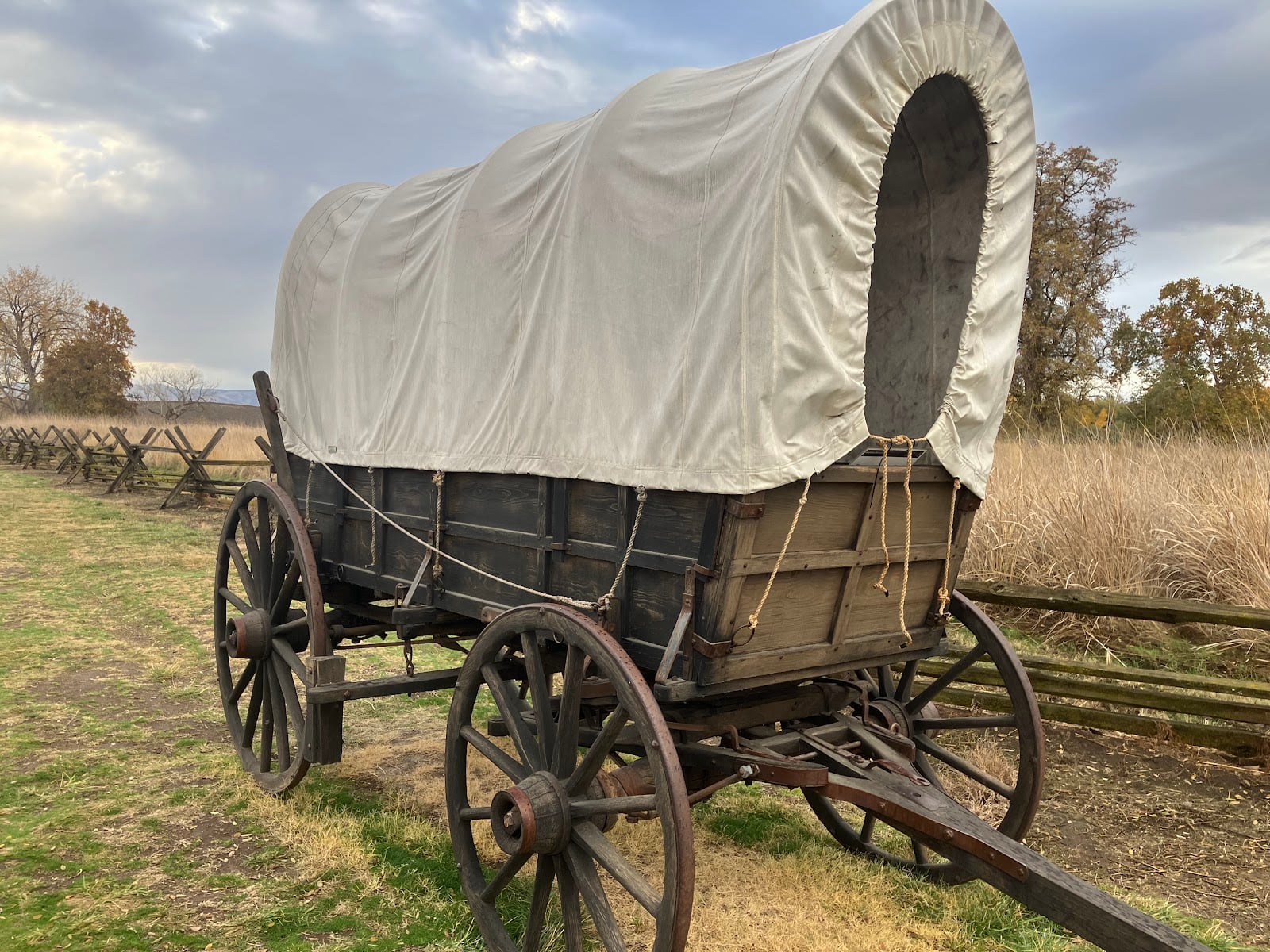 A covered wagon on display at Whitman Mission National Historic Site near Walla Walla